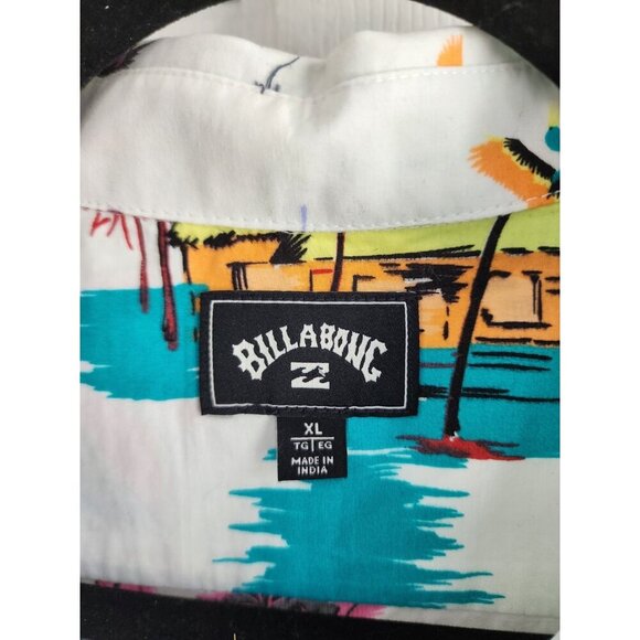 Billabong Men's XLarge Aloha Hawaiian Shirt Button Down White Short Sleeve EUC - Picture 3 of 6